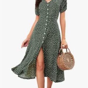 Green Floral Button-Down Dress
